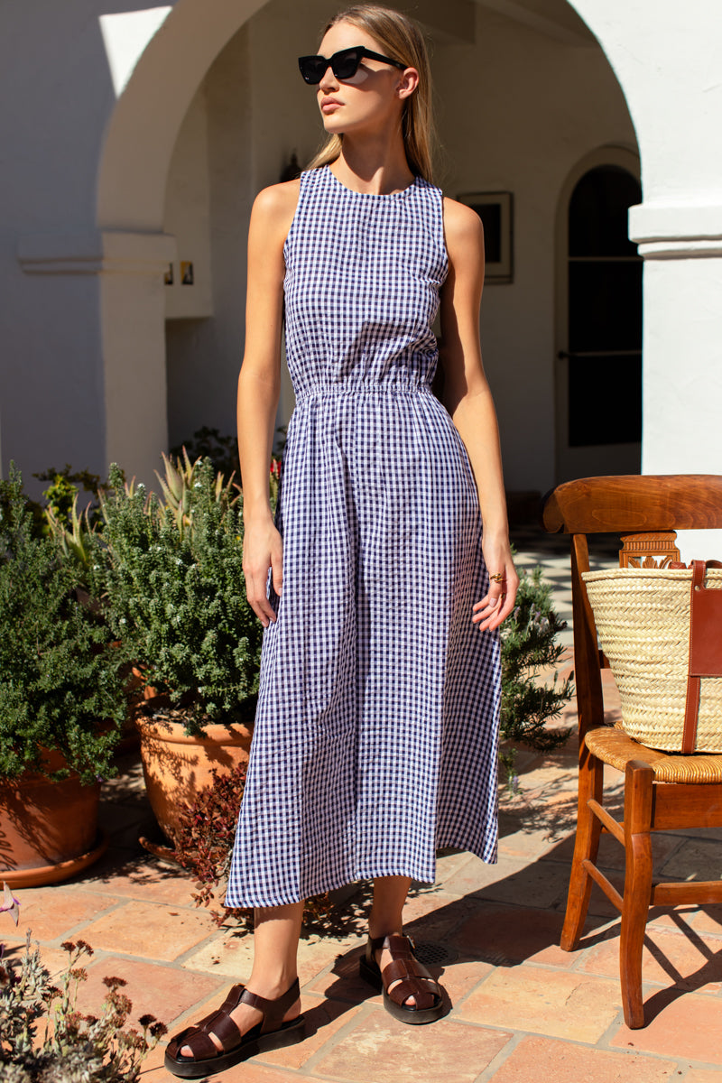Studio Sundress  - Navy + White Seersucker Check