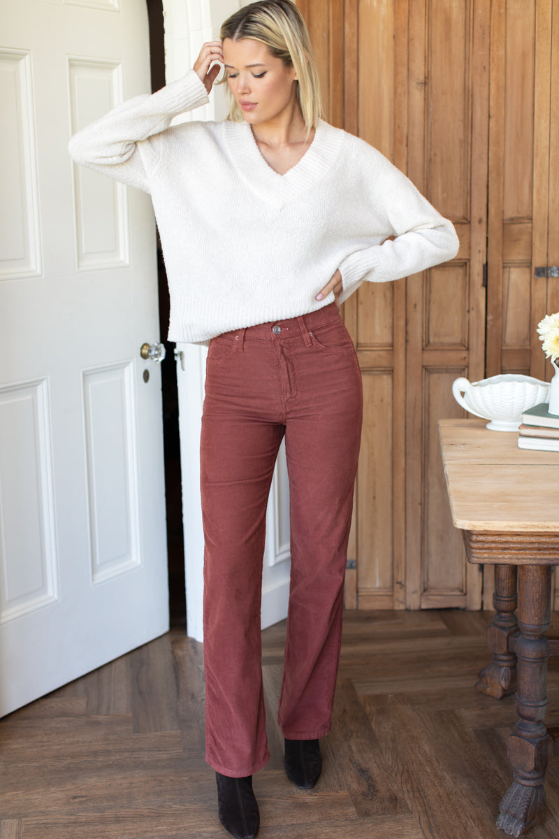 Boxy V Neck Sweater - Birch Wool
