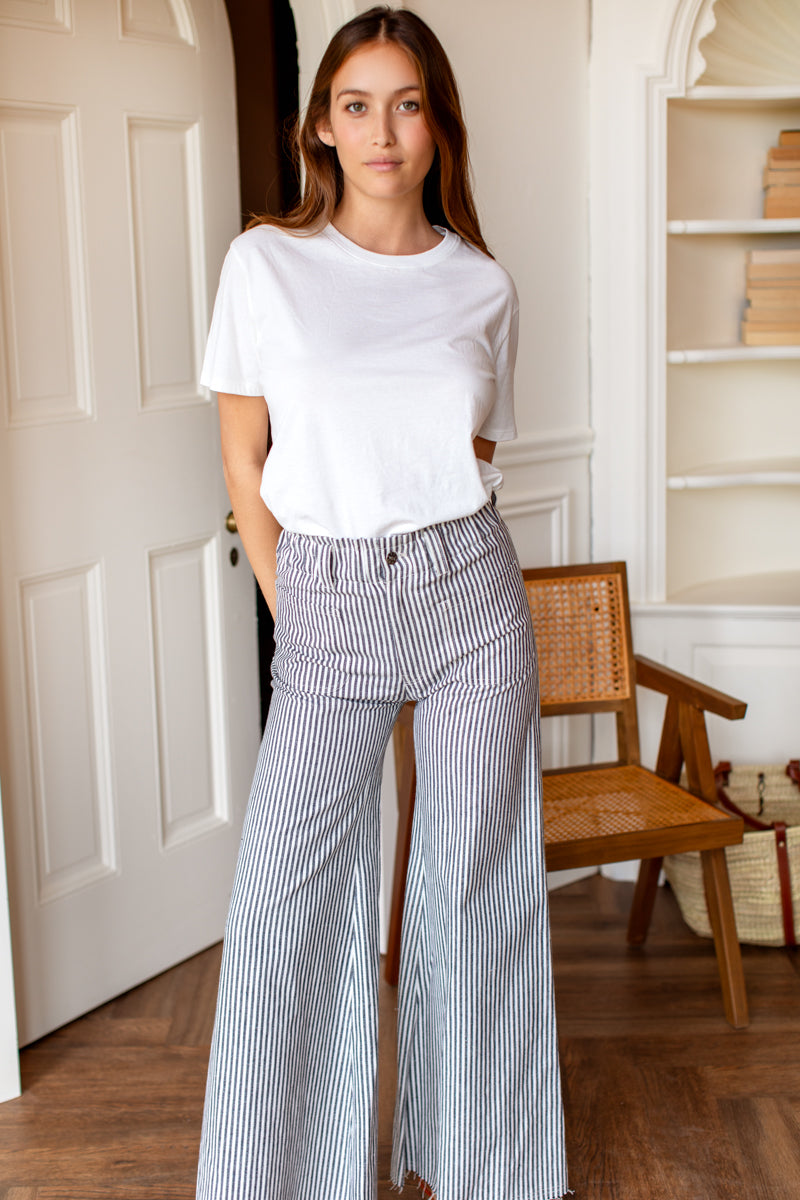 Tulip Wide Leg Pant - Black + Natural Stripe Organic