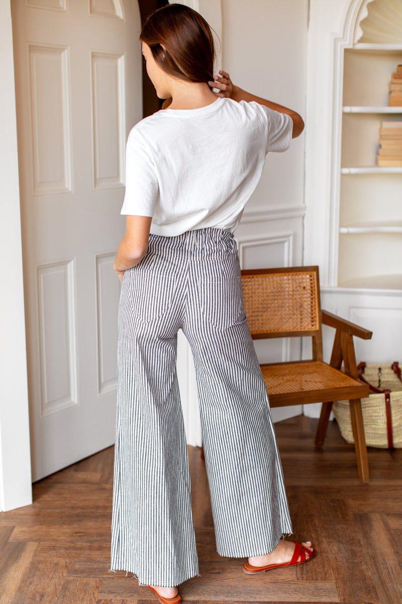 Tulip Wide Leg Pant - Black + Natural Stripe Organic