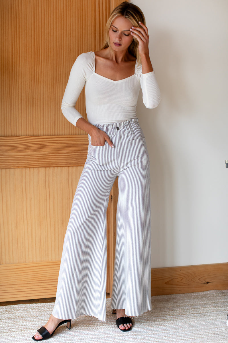 Tulip Wide Leg - Grey + Natural Stripe Organic
