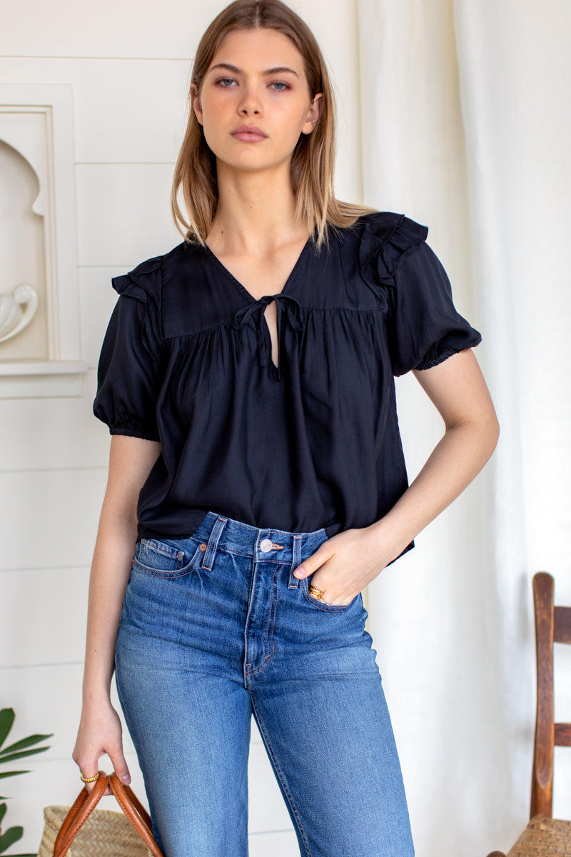 Frill V Isla Top - Black