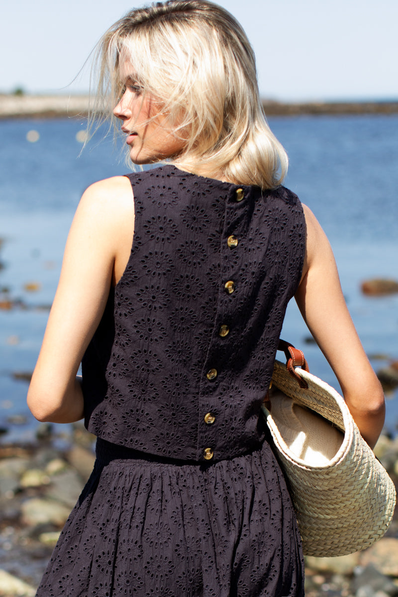 Studio Boxy Top - Midnight Eyelet
