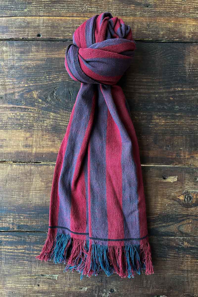 Handloom Scarf - Ruby + Indigo Stripe