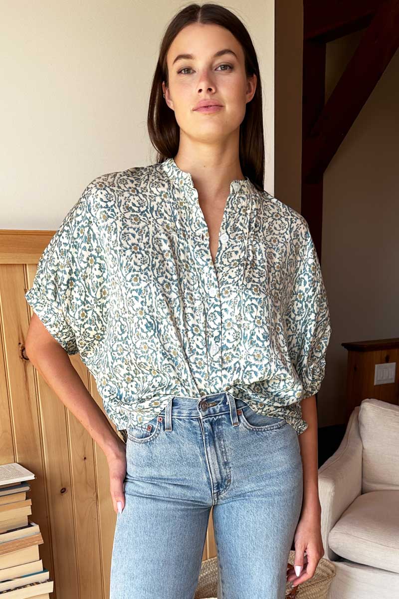 Mandarin Collar Top - Cypress Organic
