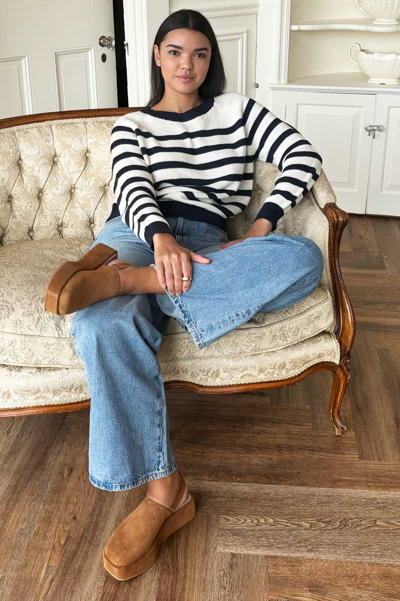 Emerson Sweater - Breton Stripe Ivory + Navy Organic