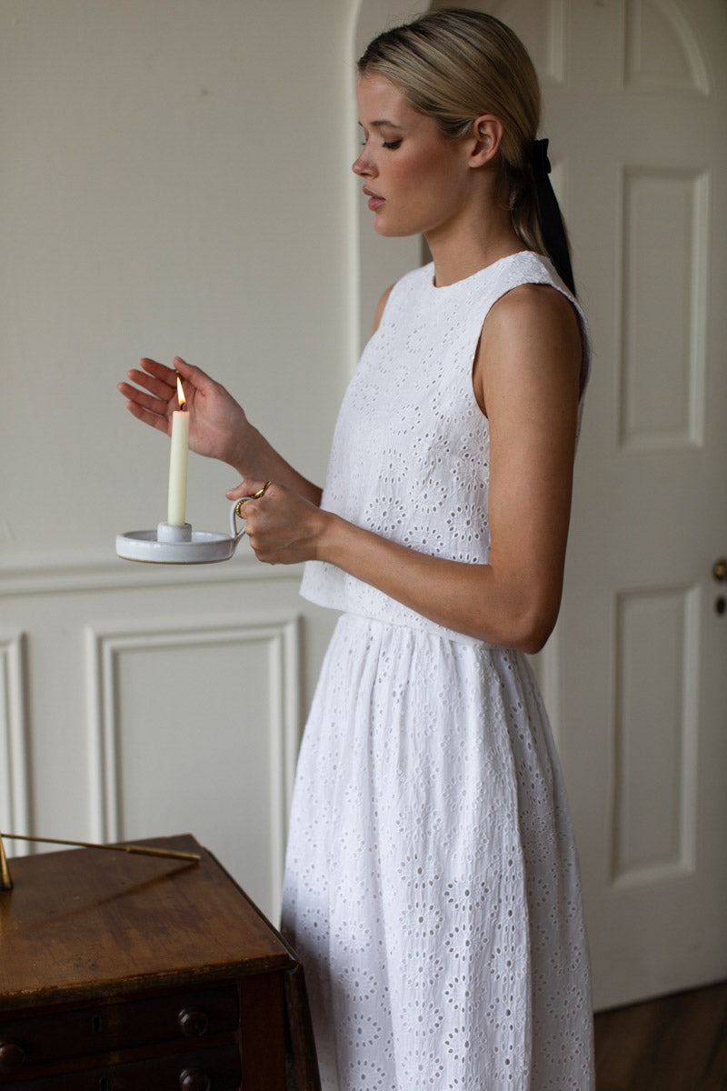 Studio Boxy Top - Salt Eyelet