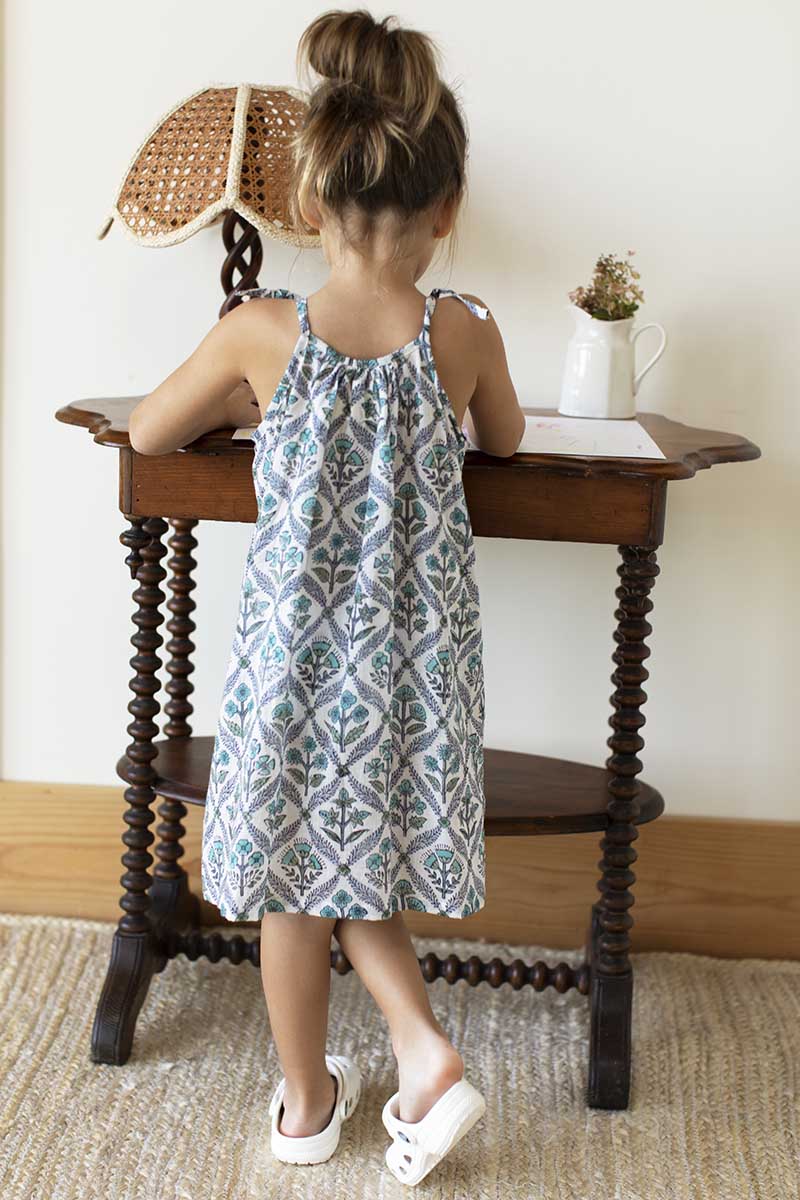 Little Fry Sundress - Flowers Blue Organic