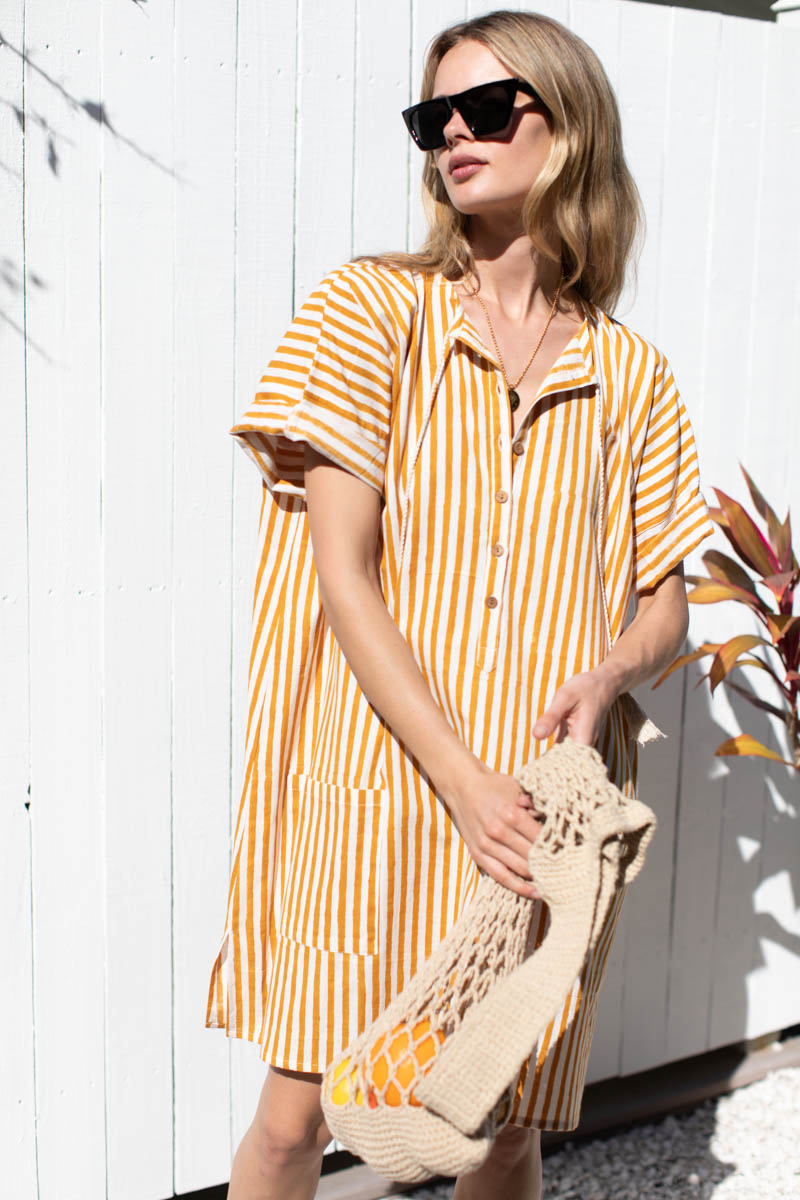 Baja Caftan - Marigold Stripe Organic
