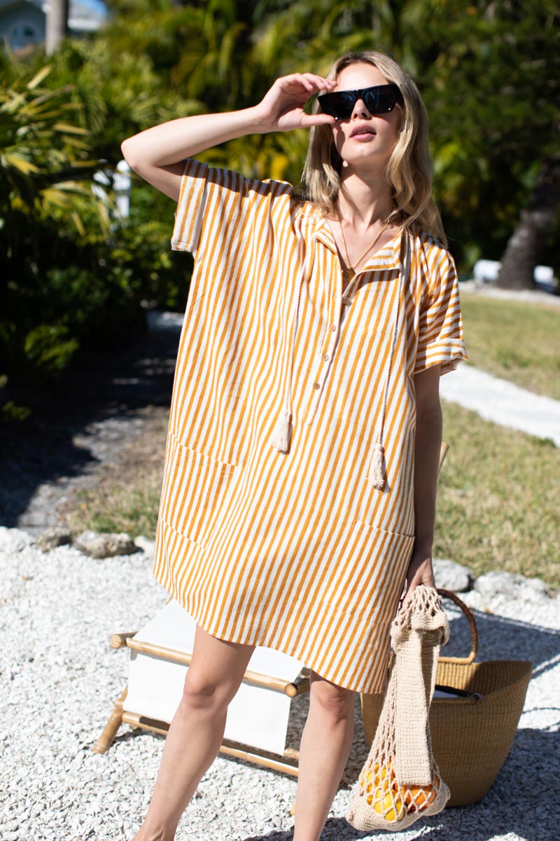 Baja Caftan - Marigold Stripe Organic