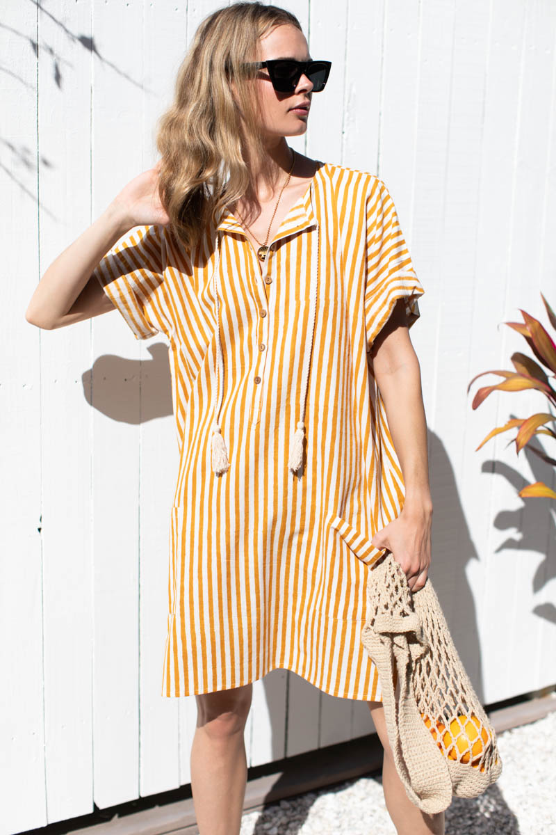 Baja Caftan - Marigold Stripe Organic