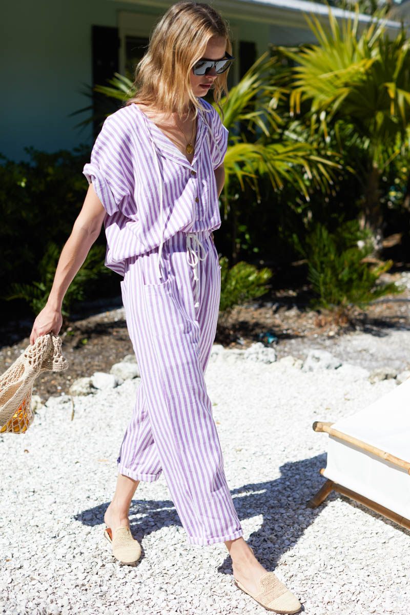 Baja Drawstring Pant - Lavendula Stripe Organic