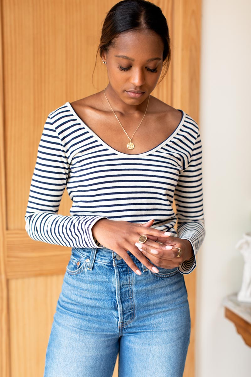 Ballet Scoopneck Top - Navy Stripe Organic