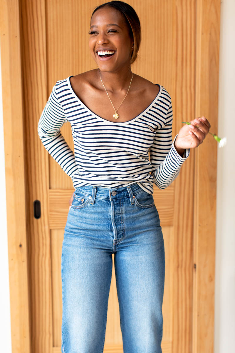 Ballet Scoopneck Top - Navy Stripe Organic