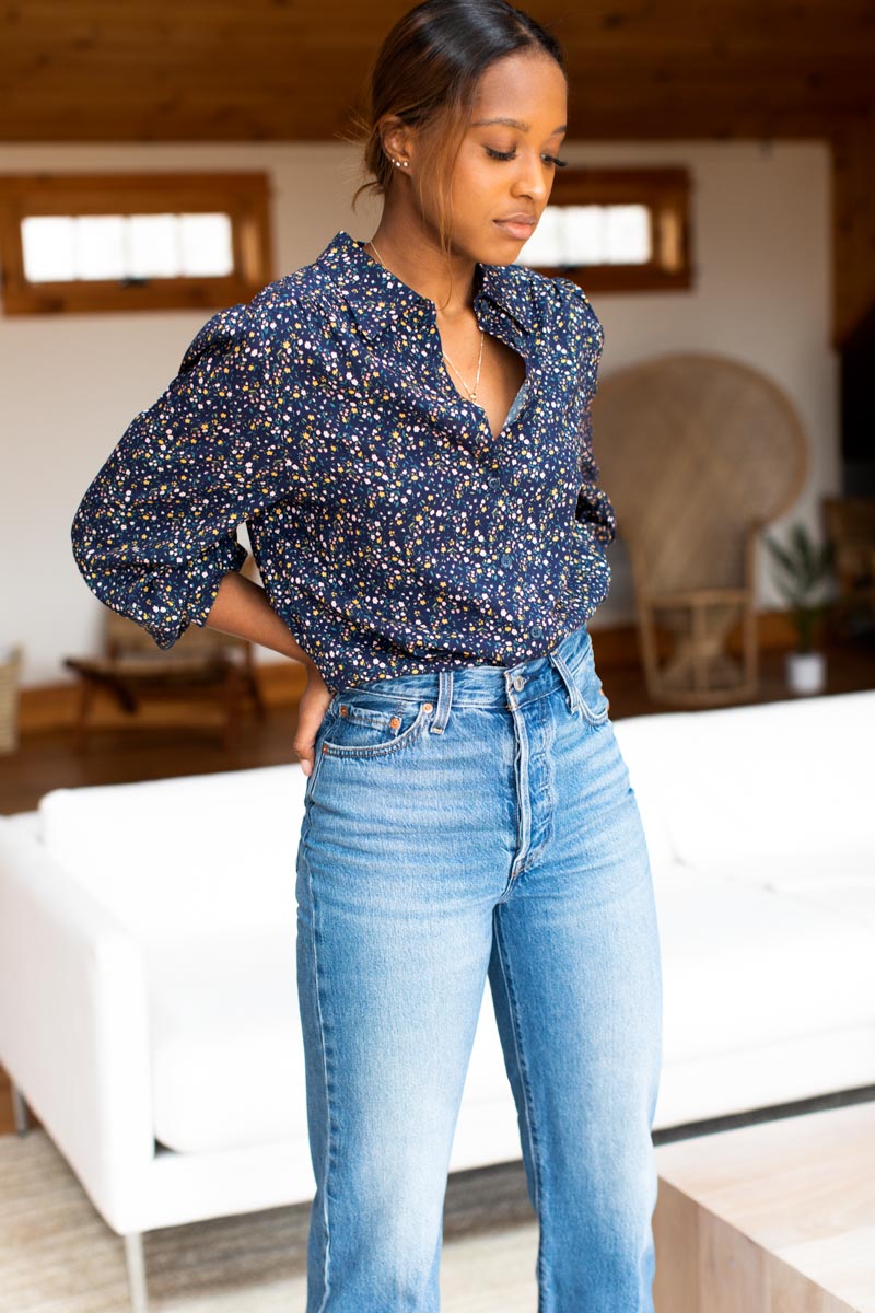 Button Down Blouse - Navy
