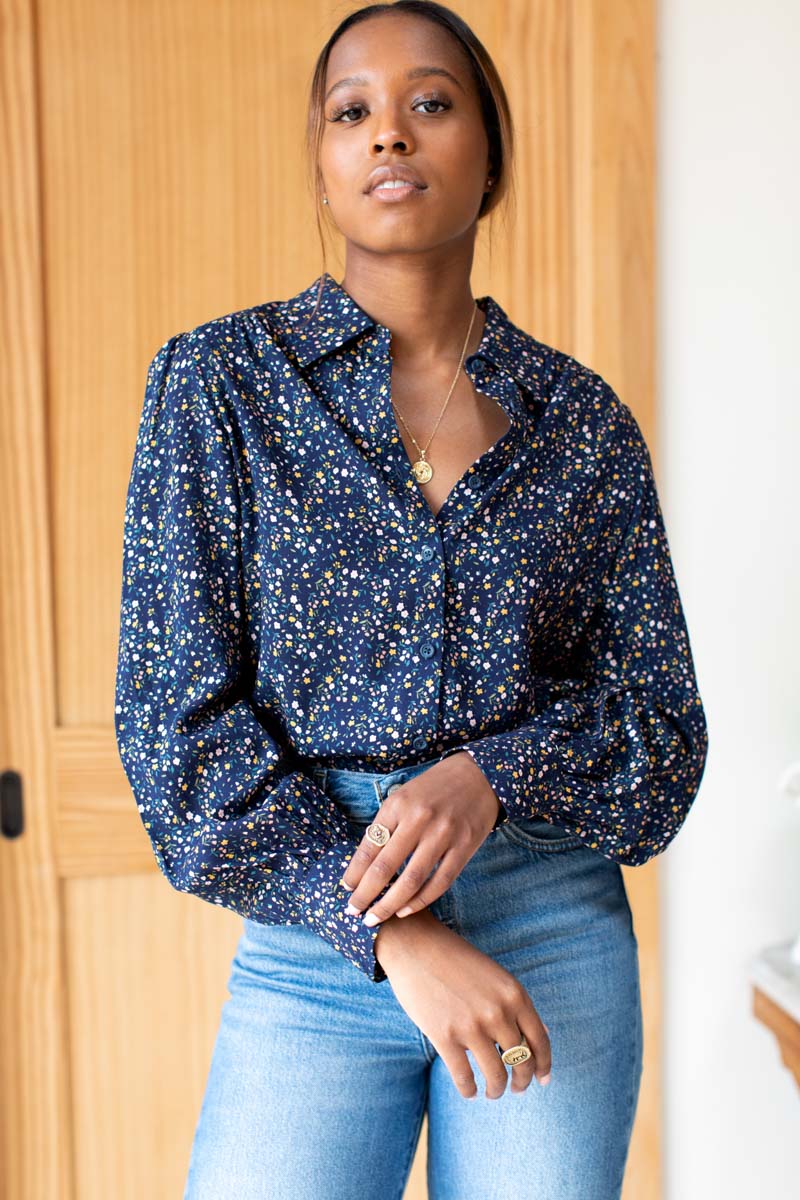 Button Down Blouse - Navy