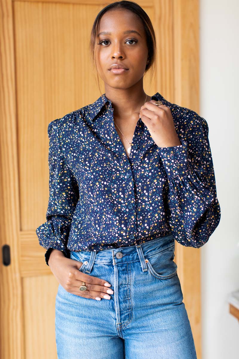 Button Down Blouse - Navy