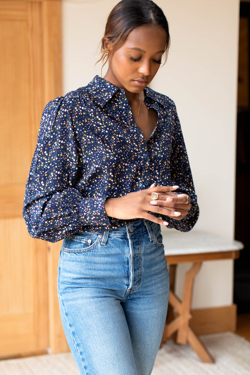 Button Down Blouse - Navy