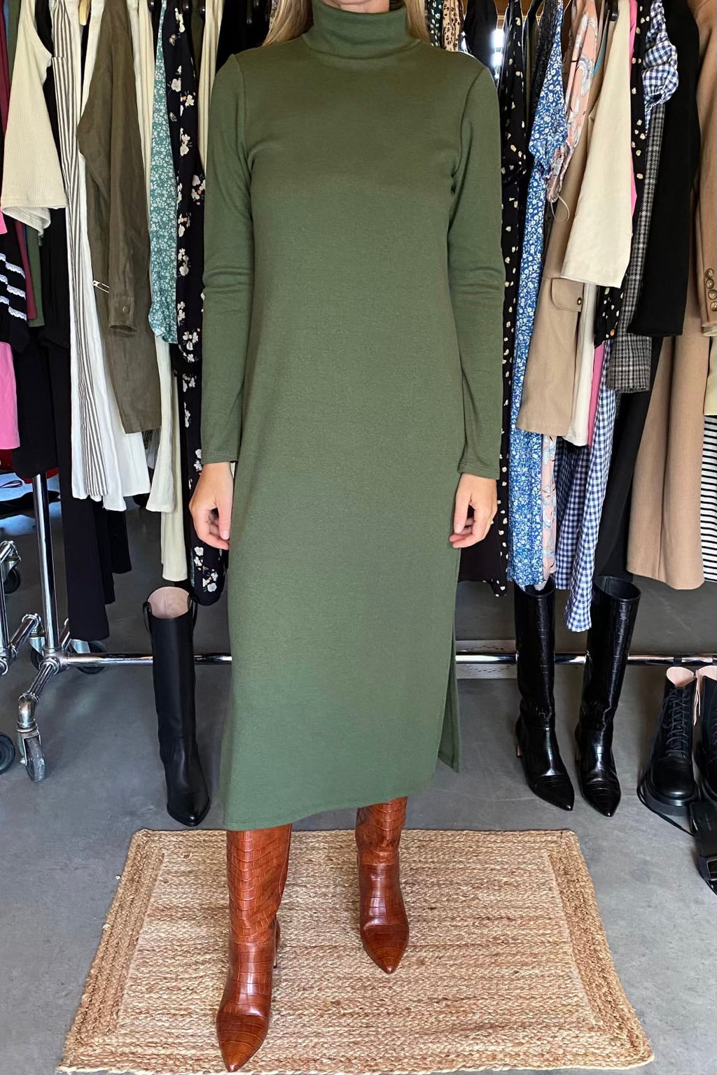 Turtleneck Dress - Moss Rib Organic