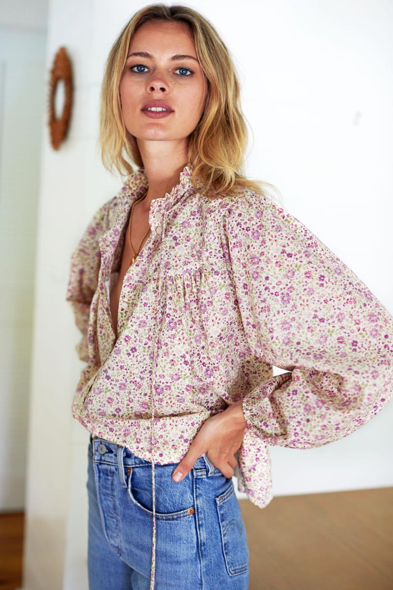 Cecile Blouse - Purple Calico Floral