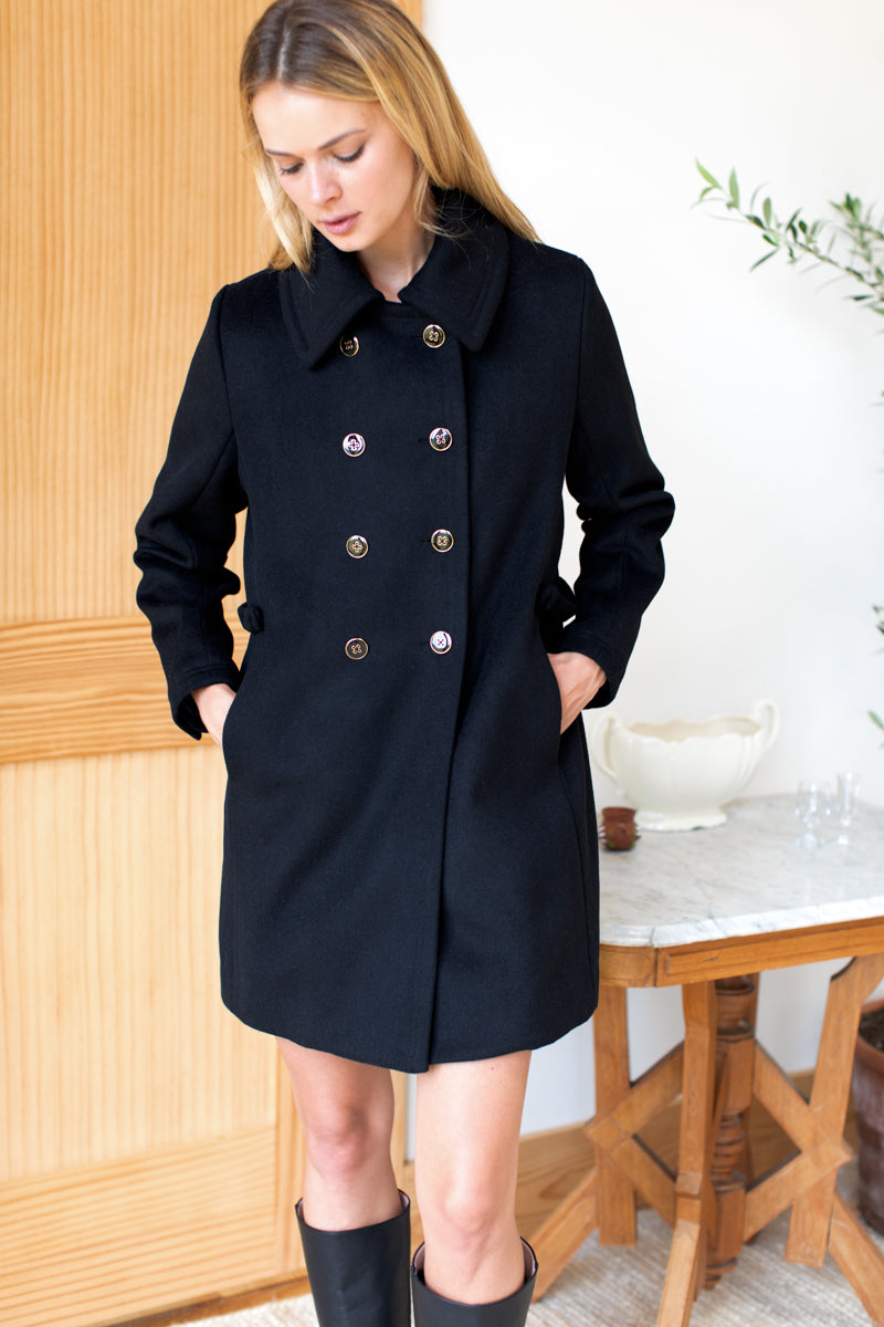 Bon Peacoat - Black Wool Cashmere