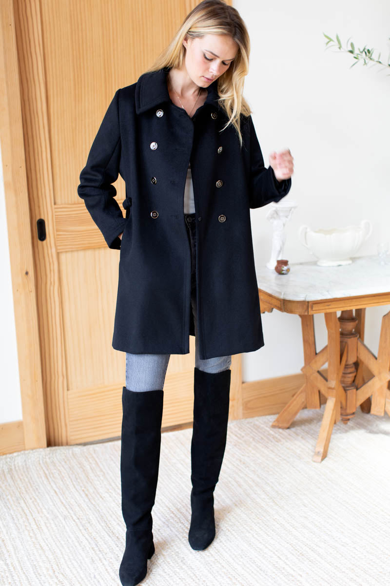 Bon Peacoat - Black Wool Cashmere