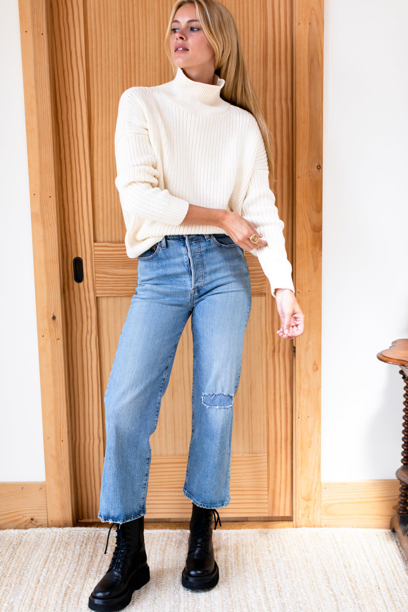 Carolyn Funnel Neck Sweater - Ivory Organic