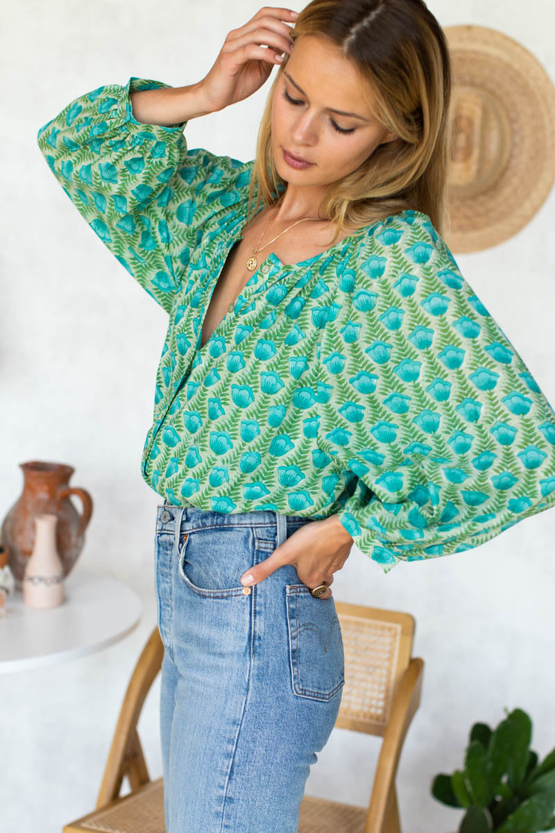 Frances Blouse - Frida Blue Green Organic