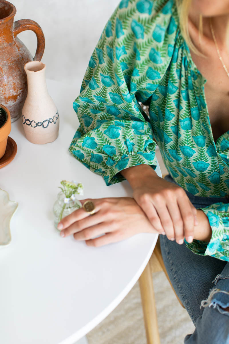 Frances Blouse - Frida Blue Green Organic