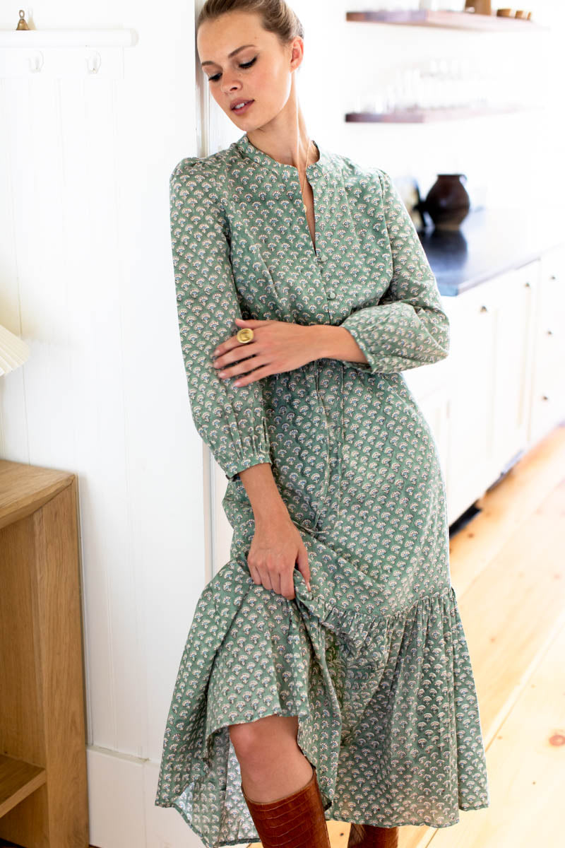 Frances 3 Dress - Day Flowers Juniper Organic