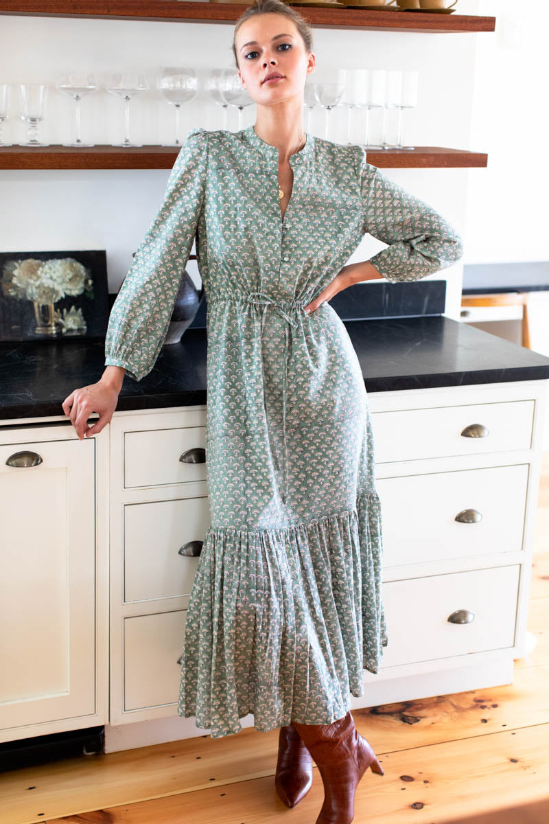 Frances 3 Dress - Day Flowers Juniper Organic