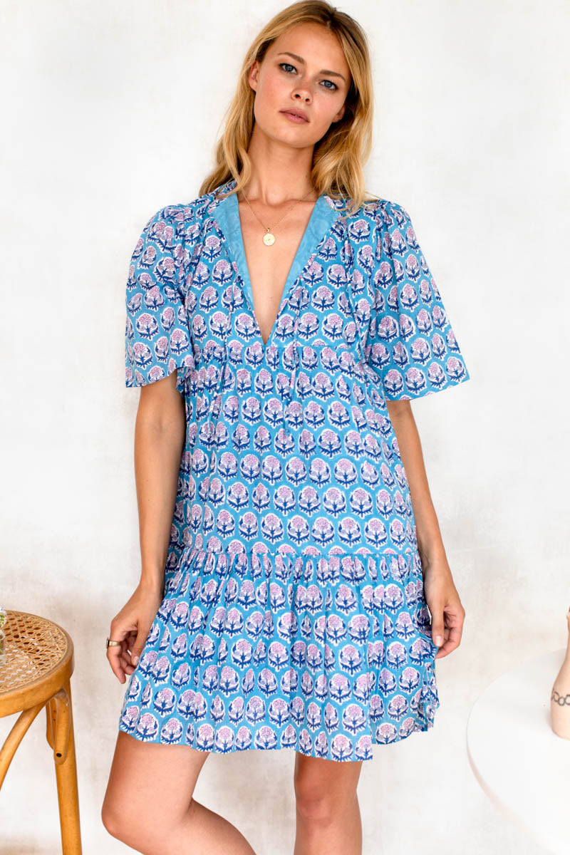 Isla Dress - Friday Flowers Blue + Pink Organic