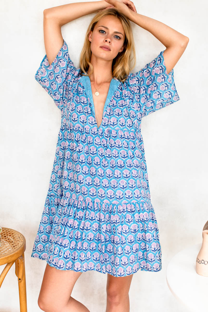 Isla Dress - Friday Flowers Blue + Pink Organic