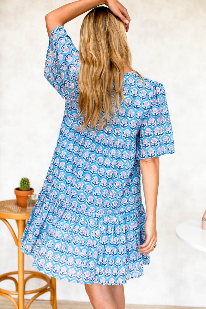 Isla Dress - Friday Flowers Blue + Pink Organic