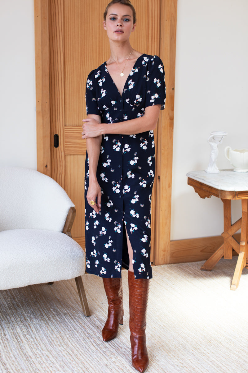 Juney Button Dress - Butterflies Maritime