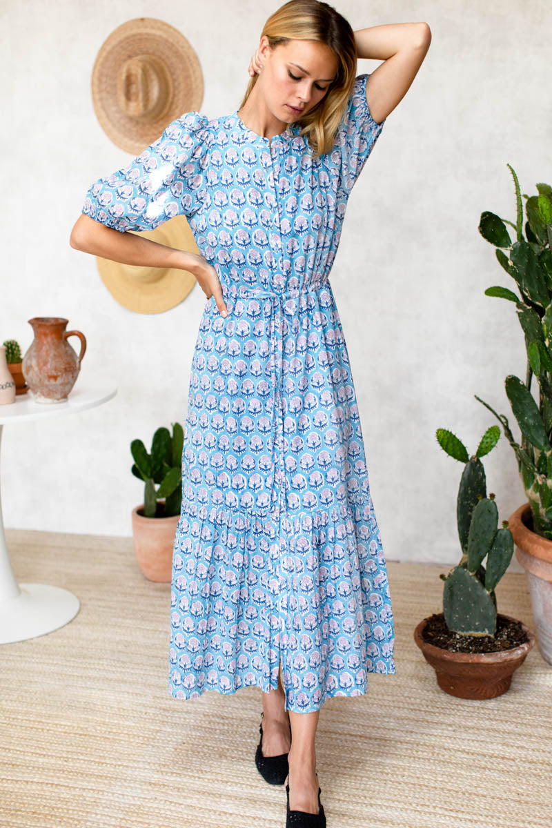 Lucy Dress - Friday Flowers Blue + Pink Organic