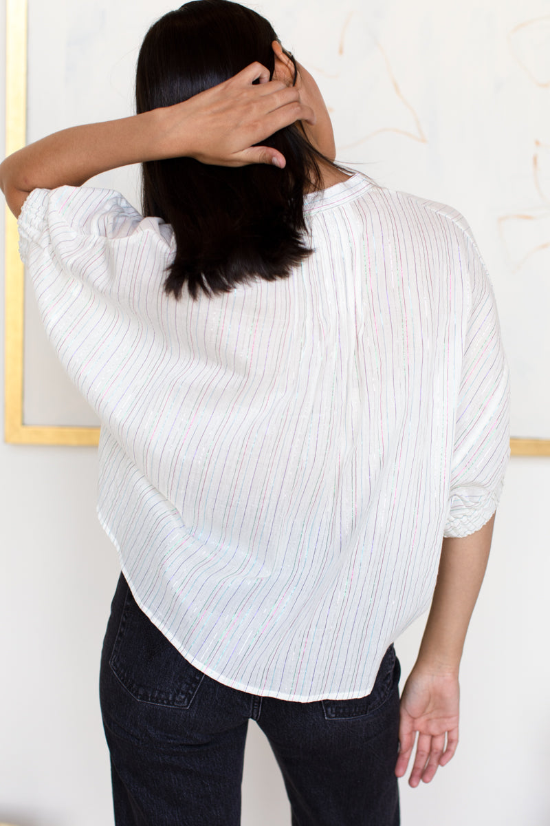 Mandarin Collar Top - Rainbow Ivory Lurex