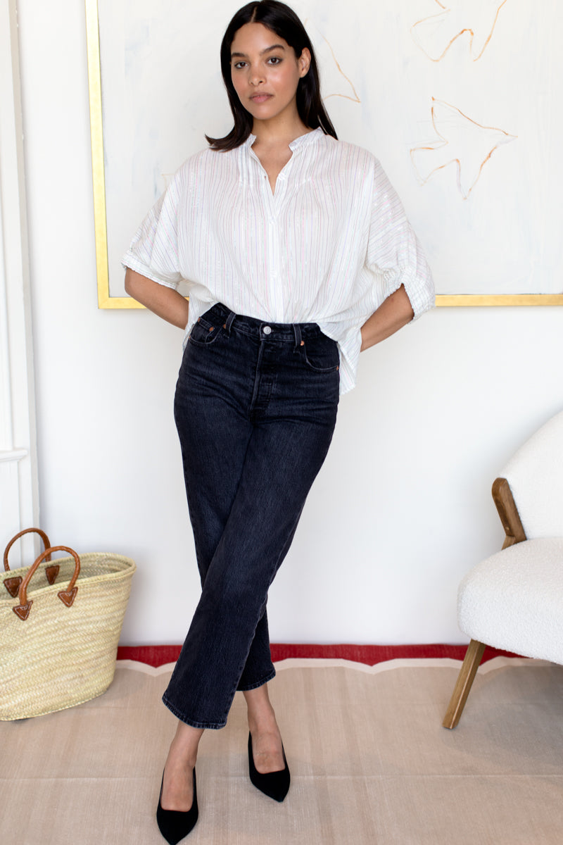 Mandarin Collar Top - Rainbow Ivory Lurex