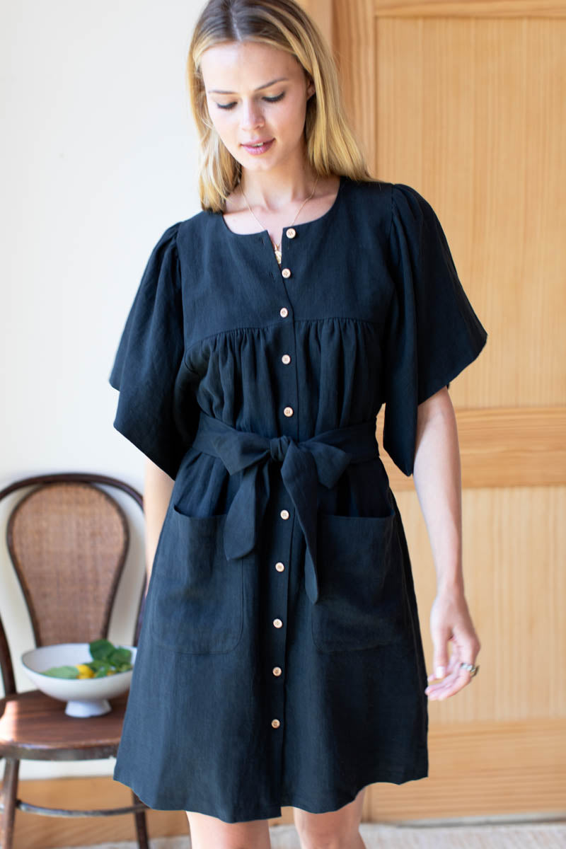 Marion Button Dress - Black