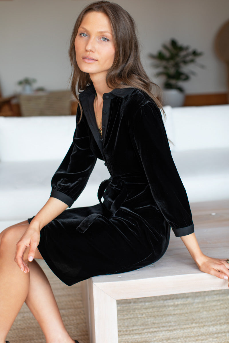 Velvet Shirtdress - Black Silk Velvet