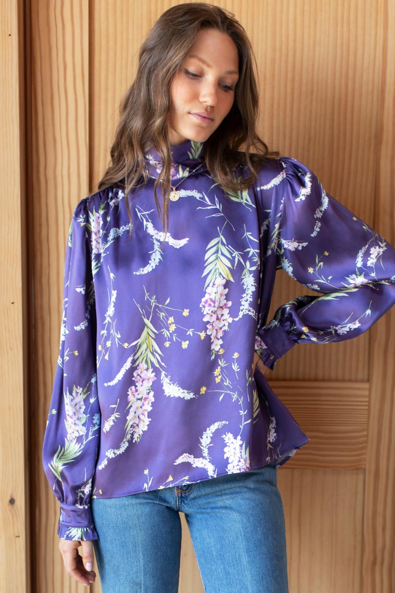 Frederique Blouse - Lavender Floral Silk