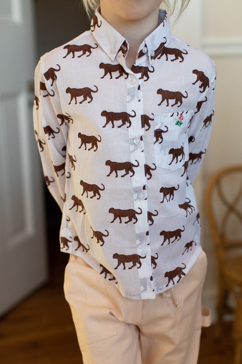 Little Fry Papa's Shirt - Ivory Cheetah Organic