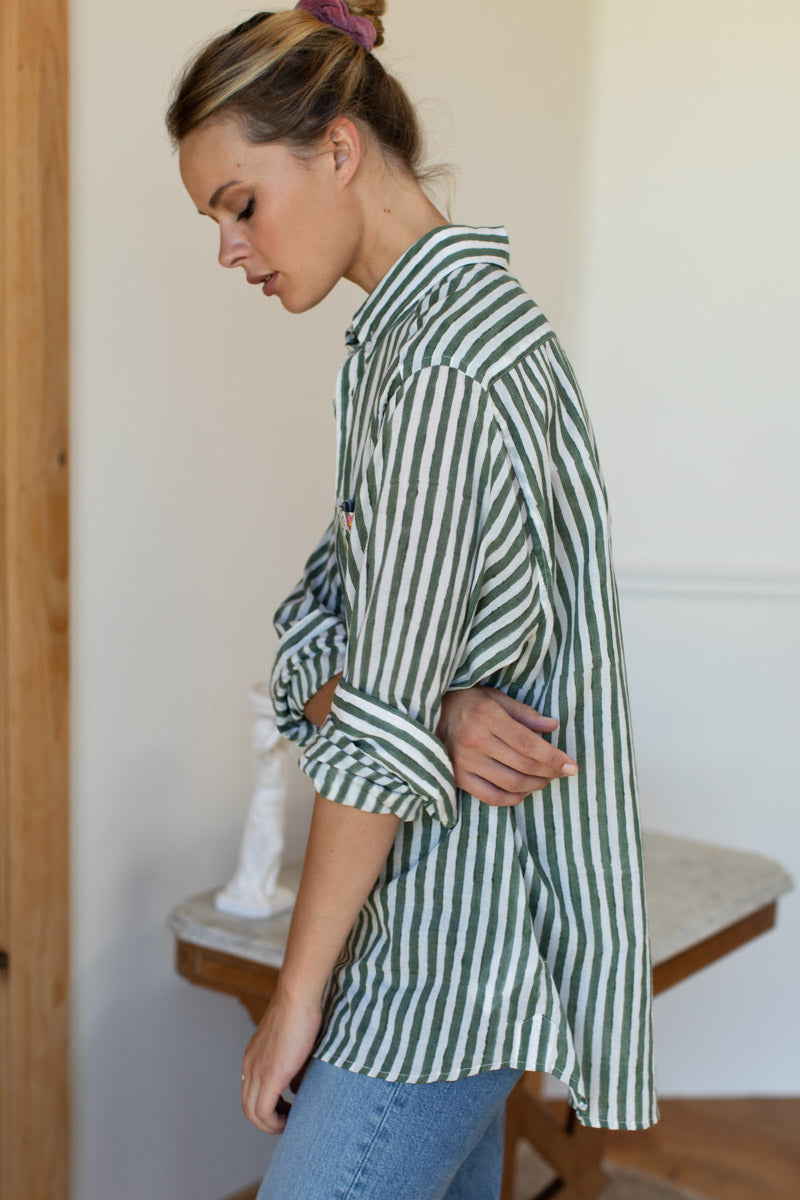 Ryan Shirt - Moss Stripe Organic