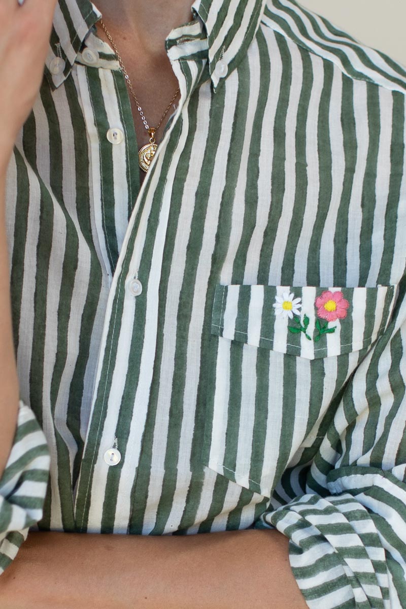 Ryan Shirt - Moss Stripe Organic