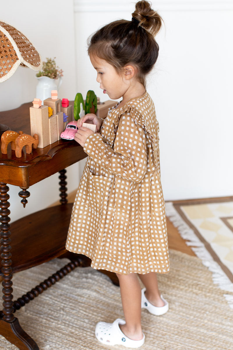 Little Fry Little Dress - Ochre Gingham Organic