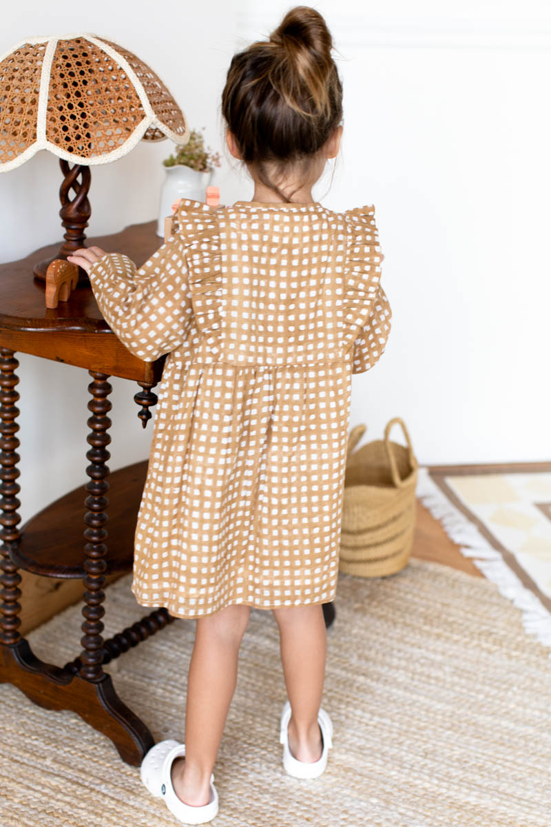 Little Fry Little Dress - Ochre Gingham Organic
