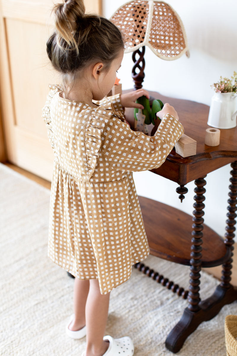 Little Fry Little Dress - Ochre Gingham Organic