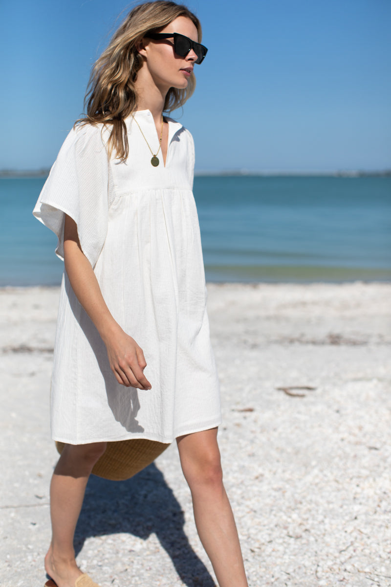 Basalie Dress - Dobby Stripe White