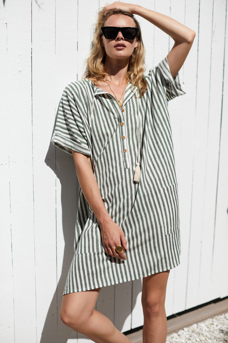 Baja Caftan - Moss Stripe Organic