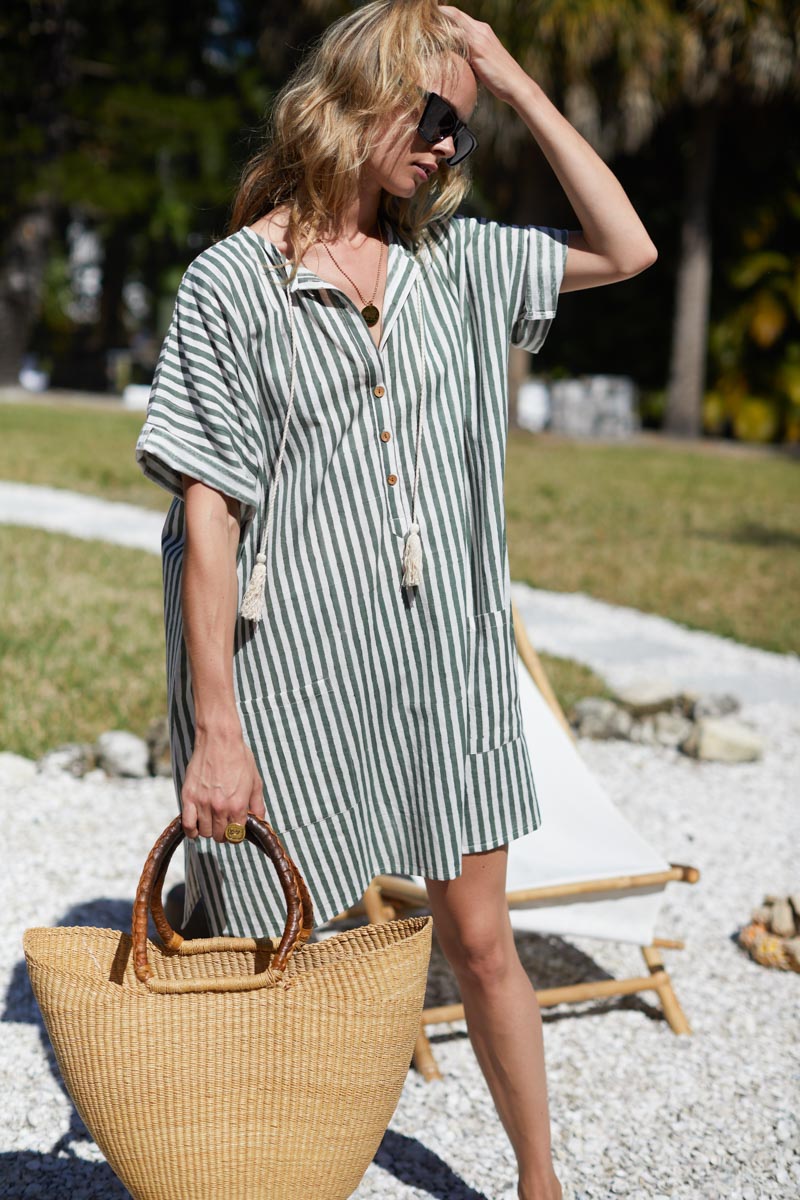 Baja Caftan - Moss Stripe Organic